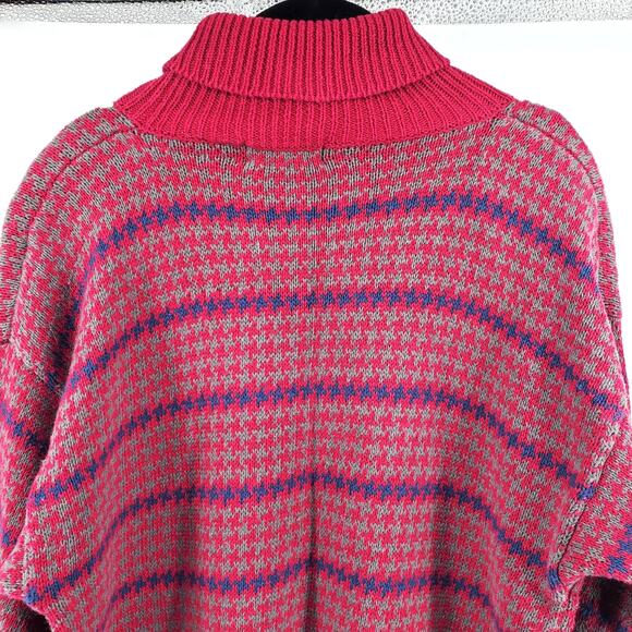 Vintage Maroon Red Granny Houndstooth Stripe Mock Turtleneck Tunic Sweater PL - Picture 8 of 10